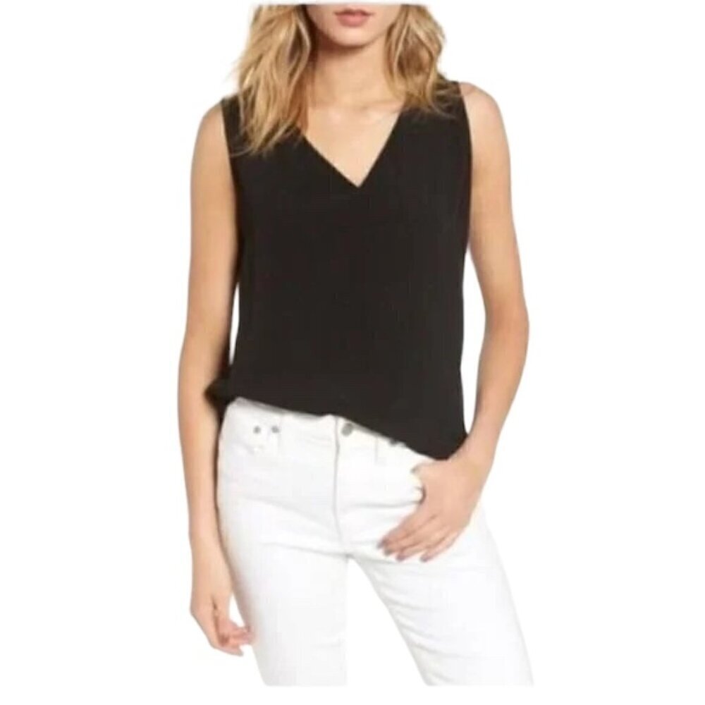 MADEWELL Daybloom Popover Black Sleeveless Top - Size Small